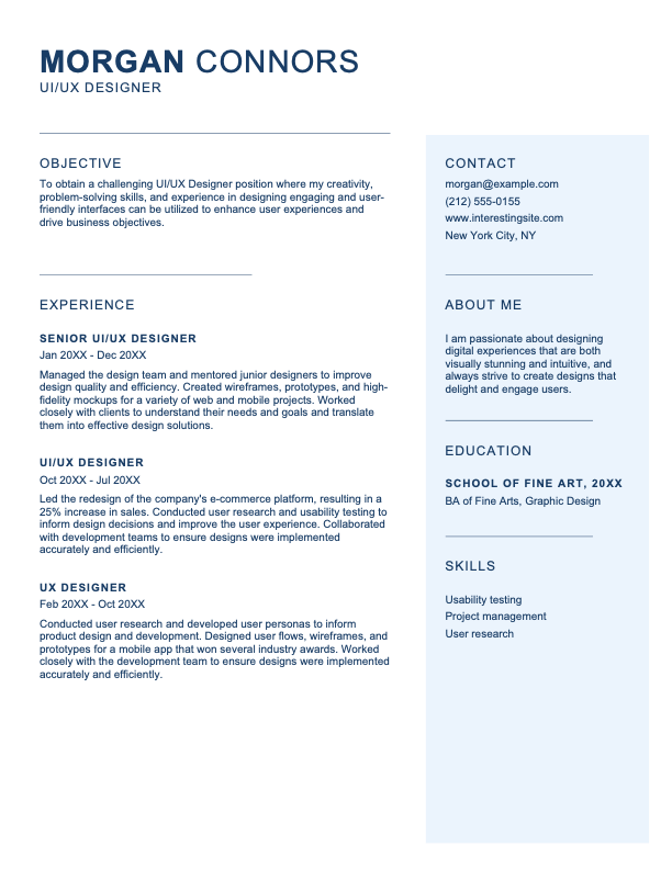 Simple UIUX designer resume